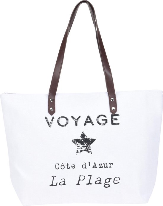 Strandtas Voyage wit 31 x 45 cm - Strandshoppers van polyester