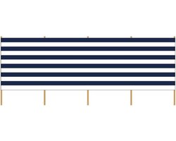 Gebro Strand en camping windscherm - PE plastic - gestreept wit/blauw - 3,75 meter x 150 cm - stokken van 150 cm