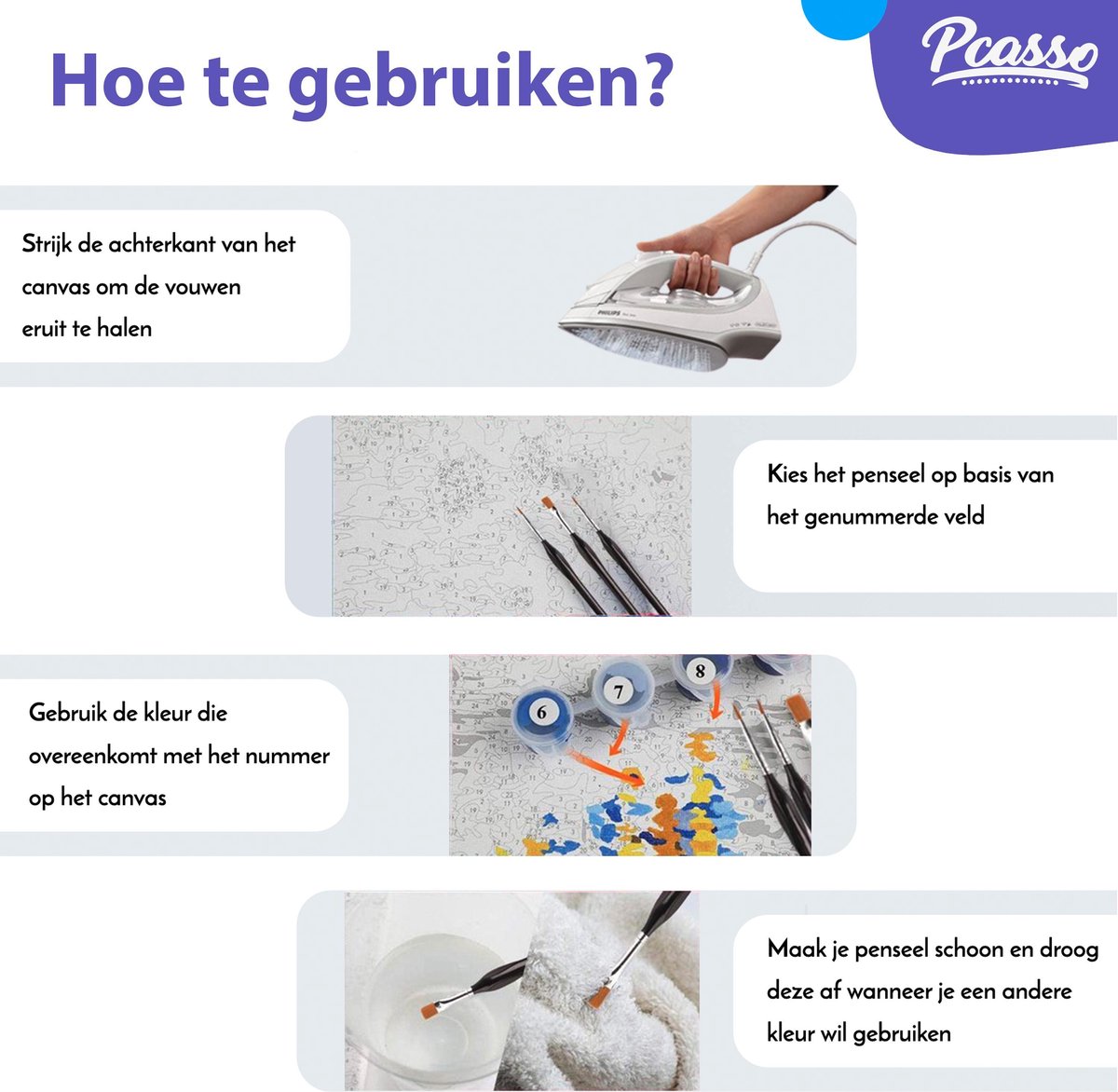Pcasso ® Tijger Met Blauwe Ogen – Schilderen Op Nummer – Incl. 3 Penselen En Geschenkverpakking - Schilderen Op Nummer Dieren - Schilderen Op Nummer Volwassenen & Kinderen – Canvas Schilderdoek – Kleuren Op Nummer - 40x50 cm — afbeelding 10