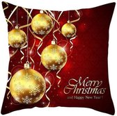 Kerst kussenhoes Rood met kerstballen en linten (45x45)