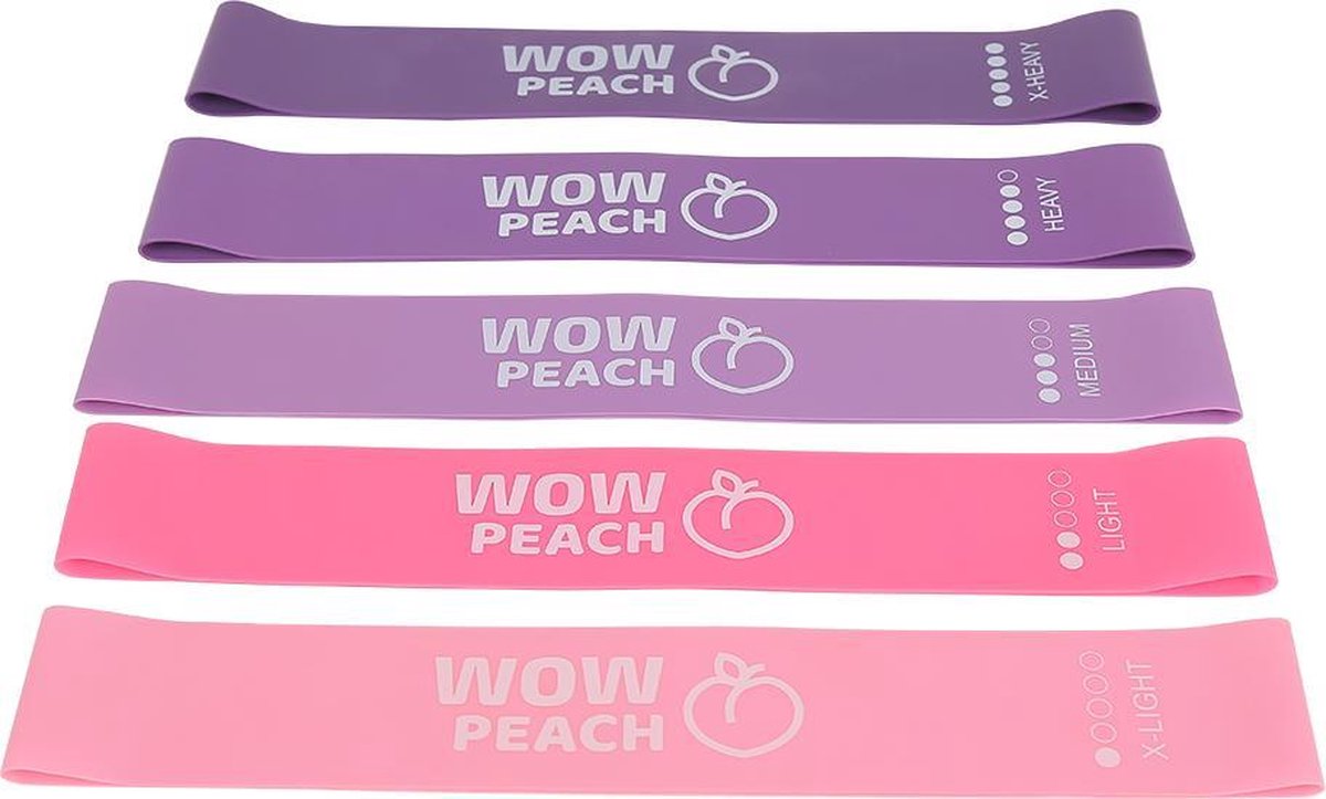 Wow peach - Premium Weerstandsbanden van hoge kwaliteit ROZE/PAARS - Set van 5 Resistance Banden - Fitness elastiek - Without lemons - WOW Peach