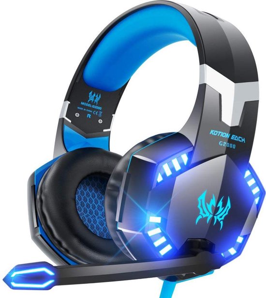 KOTION EACH G2000 gaming-headset - Zwart/Blauw - Geschikt voor PS4, Xbox One, Switch & Windows - KOTION EACH