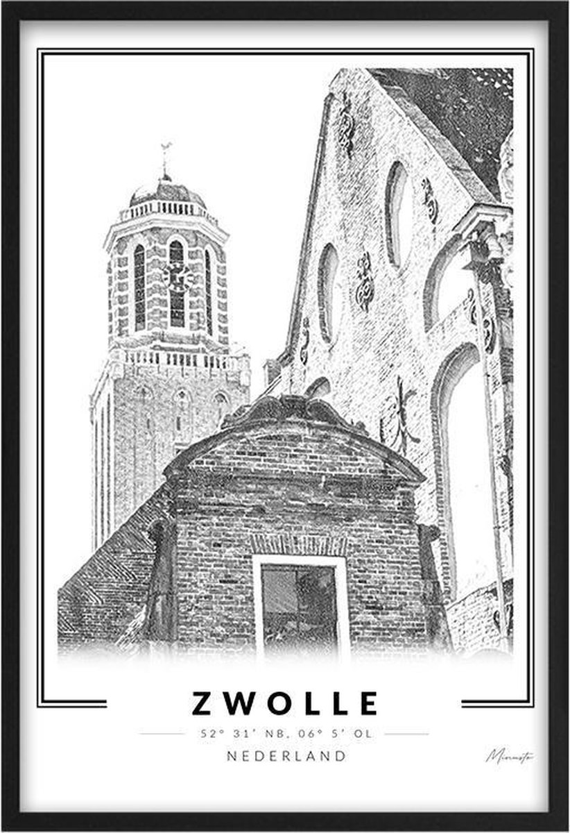 Poster Peperbus Zwolle - A3 - 30 x 40 cm - Inclusief lijst (Zwart MDF)