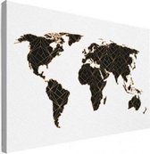 Wereldkaart Geometrische Gouden Lijnen Zwart - Canvas 100x50