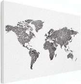 Wereldkaart Finger Prints Zwart - Canvas 60x40