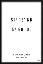 Poster Coördinaten Roermond A3 - 30 x 42 cm (Exclusief Lijst)