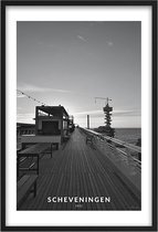 Poster Pier Scheveningen - A2 - 42 x 59,4 cm - Inclusief lijst (Zwart Aluminium)