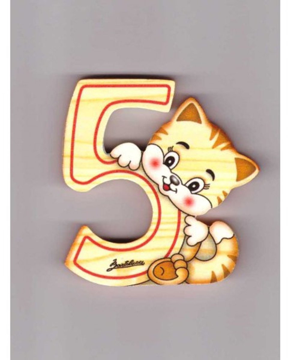 Cijfer 5 met poes hout | Bartolucci