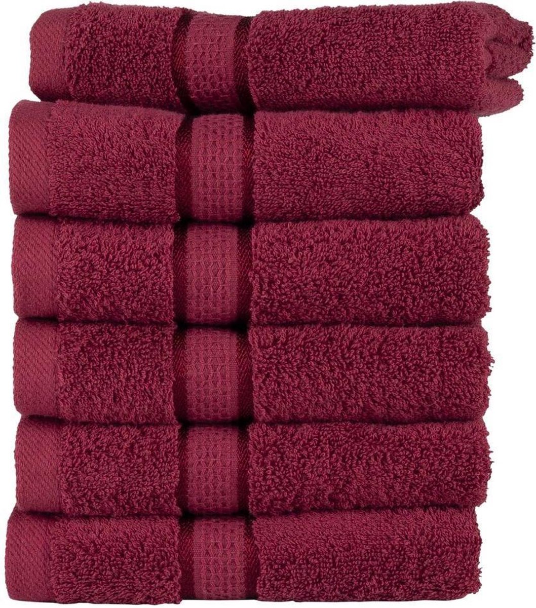 Homéé gastendoekje Ruche bordeaux rood 30x50cm gekamde katoen 550g. m² 6 stuks
