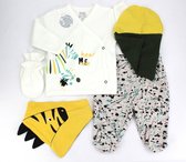 Babykledingset geboorteset kraamcadeau baby shower 5 delig: mutsje, broekje, overslagvestje, handschoentjes, slabbetje. Gemaakt van antibacteriële katoen. Zebra design