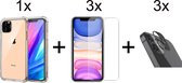 iPhone 11 Pro hoesje shock proof case transparant - 3x iPhone 11 Pro Screen Protector + 3x Camera Lens Screenprotector