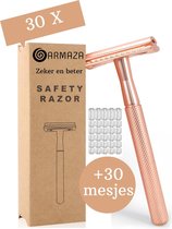 Armaza Safety Razor + 30 Gratis Scheermesjes – Rose Gold Goud voor Vrouwen – Klassiek Scheermes – Veiligheidsscheermes Roségoud Metaal - Double Edge - Dubbelzijdig Scheermes - Single Blade Zero Waste - Duurzaam Scheermesje - Venus - Oksels - Benen…