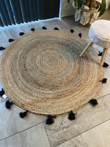 Vloerkleed rond jute - Ø120 cm  - tapijt rond- vloerkleden - jute tapijt met zwarte kwastjes - zand kleur - naturel -