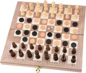 3 in 1 Schaakbord | Dambord | Backgammon | Hout  | Schaakspel | 29 x 29 cm