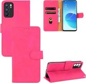 Voor OPPO Reno6 Effen Kleur Huid Voelen Magnetische Gesp Horizontale Flip Kalf Textuur PU Lederen Case met Houder & Kaartsleuven & Portemonnee (Rose Red)