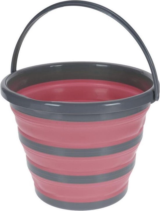 Opvouwbare emmer rood/grijs 10 liter - Camping emmer rood/grijs