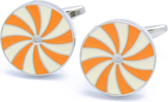 Manchetknopen - Rond met Wit en Oranje Spinwiel Design