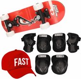 Skateboard set voor kinderen maat L - 9-10 jaar/valbescherming/fast pet/skateboard met print 43 cm rood