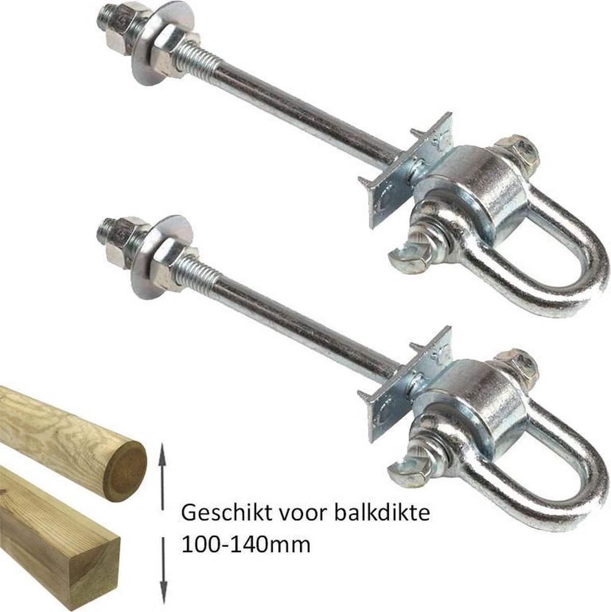 Schommelhaak dwarsdoor M12 (160mm) met gelagerde harpsluiting (2 stuks)