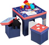 Relaxdays zitgroep kinderen - kindertafel met poefs - hocker - kinderkamer - opbergruimte - B