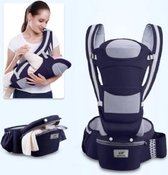 Babydrager - Draagzak baby - Heupdrager - Donkerblauw/Grijs - Voorkant - Achterkant - Ergonomisch - 0-48 maanden -  Opbergmogelijkheid voor flesje, luiers, luierdoekjes, etc. - Multifunctioneel