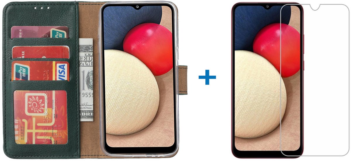 Hoesje Geschikt Voor Samsung Galaxy A02s Hoesje bookcase - Groen Met screenprotector