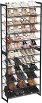 Segenn's Schoenenrek - met 12 planken - set van 2 stapelbare schoenenstandaards met 6 niveaus - voor 48-60 paar schoenen - metaal - verstelbare roosterplanken - plat of schuin te monteren - Zwart