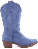 SmileFavorites® Dames Cowboylaarzen met Hak  - Suedine - Blauw - Maat 36