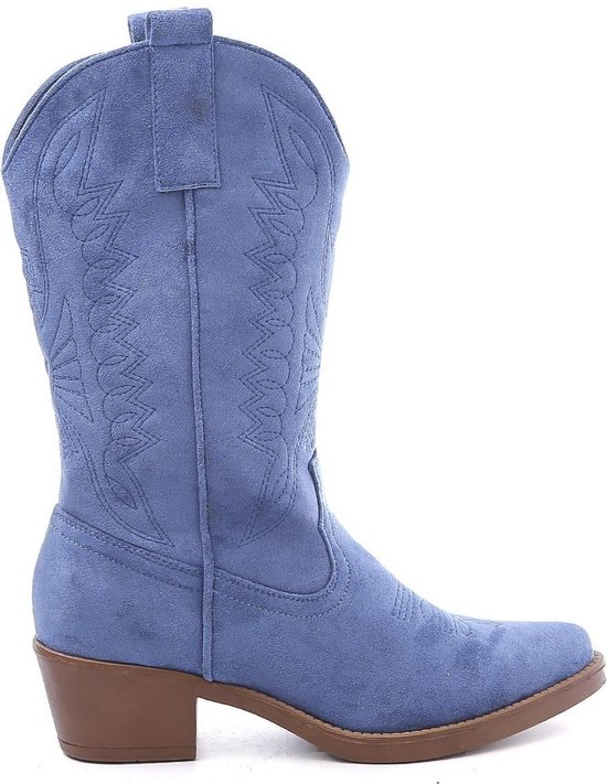 WELOVESHOES® Dames Cowboylaarzen met Hak - Suedine - Blauw - Maat 36 |  bol.com