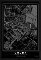 Poster Stad Gouda - A3 - 30 x 40 cm - Inclusief lijst (Zwart MDF)