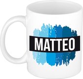 Matteo naam cadeau mok / beker met  verfstrepen - Cadeau collega/ vaderdag/ verjaardag of als persoonlijke mok werknemers