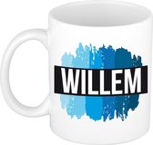 Willem naam cadeau mok / beker met  verfstrepen - Cadeau collega/ vaderdag/ verjaardag of als persoonlijke mok werknemers