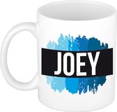 Joey naam cadeau mok / beker met  verfstrepen - Cadeau collega/ vaderdag/ verjaardag of als persoonlijke mok werknemers