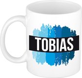 Tobias naam cadeau mok / beker met  verfstrepen - Cadeau collega/ vaderdag/ verjaardag of als persoonlijke mok werknemers