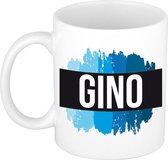 Gino naam cadeau mok / beker met  verfstrepen - Cadeau collega/ vaderdag/ verjaardag of als persoonlijke mok werknemers