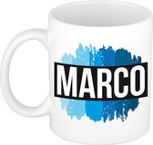 Marco naam cadeau mok / beker met  verfstrepen - Cadeau collega/ vaderdag/ verjaardag of als persoonlijke mok werknemers