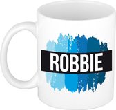 Robbie naam cadeau mok / beker met  verfstrepen - Cadeau collega/ vaderdag/ verjaardag of als persoonlijke mok werknemers