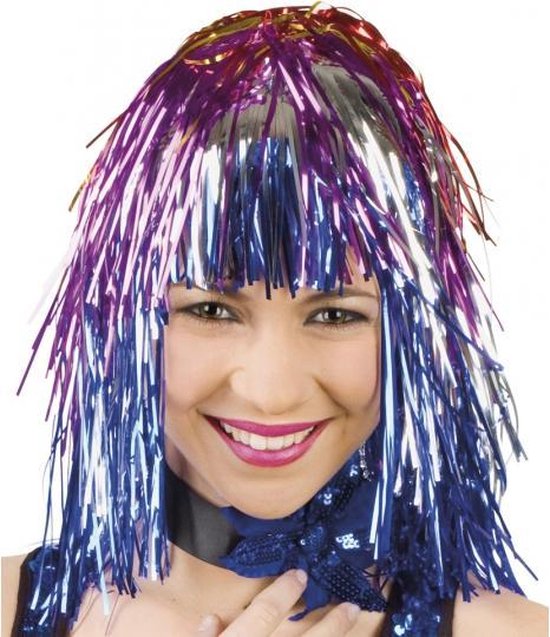 6x perruques lurex party femme colorées - Glitter disco party wig