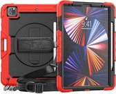 Schokbestendige kleurrijke siliconen + pc-beschermhoes met houder & schouderriem & draagriem & pensleuf voor iPad Pro 12.9 2021 / 2020 / 2018 (rood siliconen)