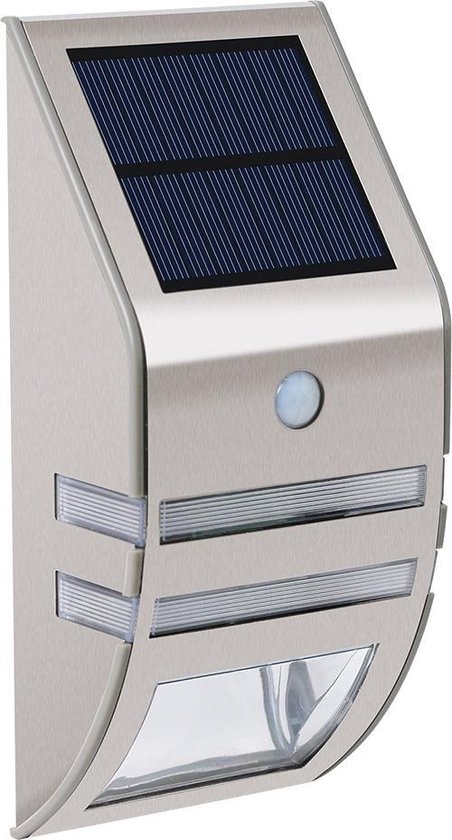 Solar wandlamp RVS Zilver - 2023 model - roestvrijstalen buitenverlichting - Tuinverlichting op zonne-energie