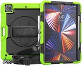 Schokbestendige kleurrijke siliconen + pc-beschermhoes met houder & schouderriem & handriem & pensleuf voor iPad Pro 12.9 2021 / 2020 / 2018 (limoensilicone)