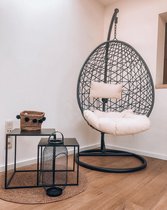 Hangstoel Zwart |Witte kussens|ei-egg chair|Lounge stoel|Rotan| Bohemian Woondecoratie|