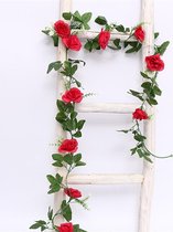 2 Stuks Rozen Slinger - Kunstbloemen slinger - Balkon decoratie - Zomerbloem- 145cm - Klimroos rood - Bruiloft Decoratie – Trouwen -Trouwdag bloemen