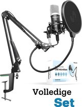 Dapoda® - Condensator Studio microfoon met Arm Schuimhoes - Schokdemping Popfilter en Geluidskaart - Microfoon voor PC