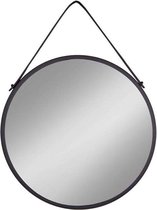 Ronde Zwarte Spiegel ø60 cm met leren band | Dikte 7 cm