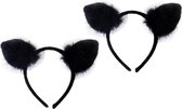 2x stuks zwarte diadeem met kat/poes oortjes voor dames - Carnaval verkleed oren