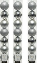21x stuks kunststof kerstballen zilveren 8 cm - Mix - Onbreekbare plastic kerstballen