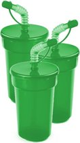 6x stuks afsluitbare drinkbekers groen 400 ml met rietje - sport bekers/limonade bekers - peuters/kinderen