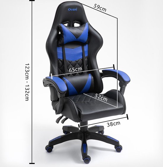 Ocazi Alaska Gamestoel - Gaming Chair - Bureaustoel - Zwart/Blauw - Ocazi