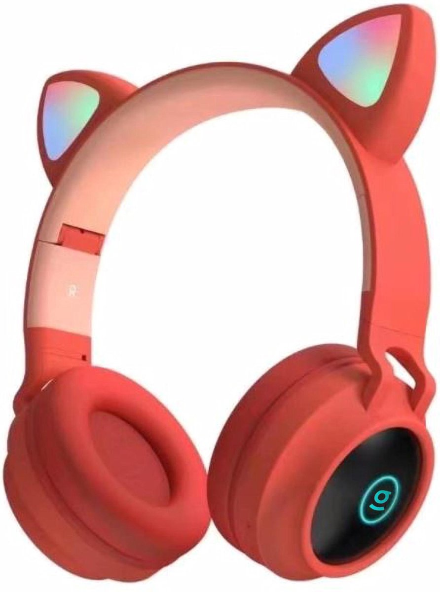 Kinder hoofdtelefoon - Draadloze koptelefoon Bluetooth met led kattenoortjes rood